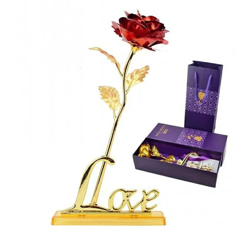24k Gold Plated Rose (With Love Holder Box) Gift Ramazan Greeting Mother’s Day Gift Flower Gold