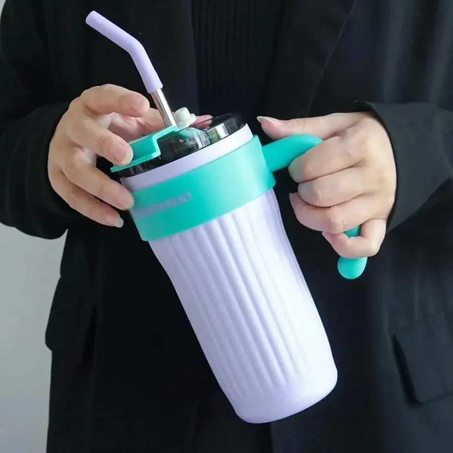 40oz Thermos Travel Mug with Handle, Leakproof Lid & Stainless Steel Straw – Double Wall Insulated