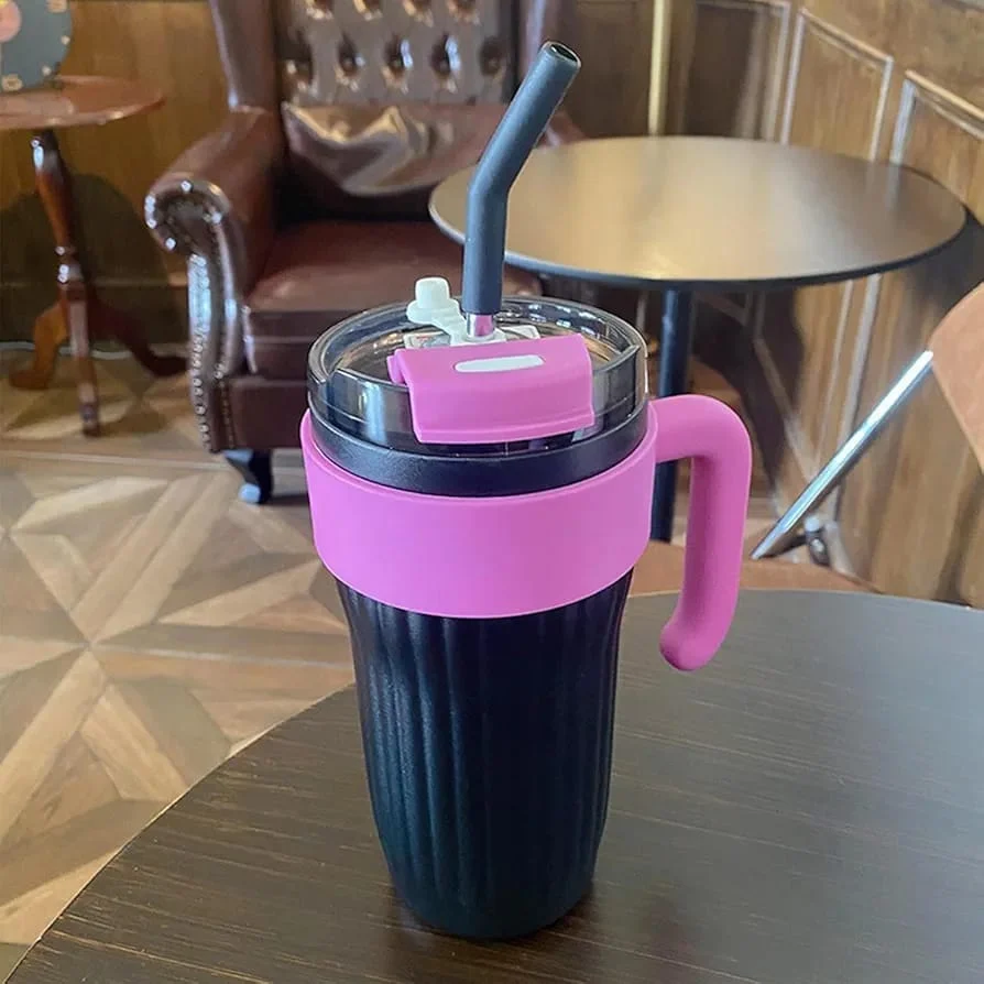 40oz Thermos Travel Mug with Handle, Leakproof Lid & Stainless Steel Straw – Double Wall Insulated