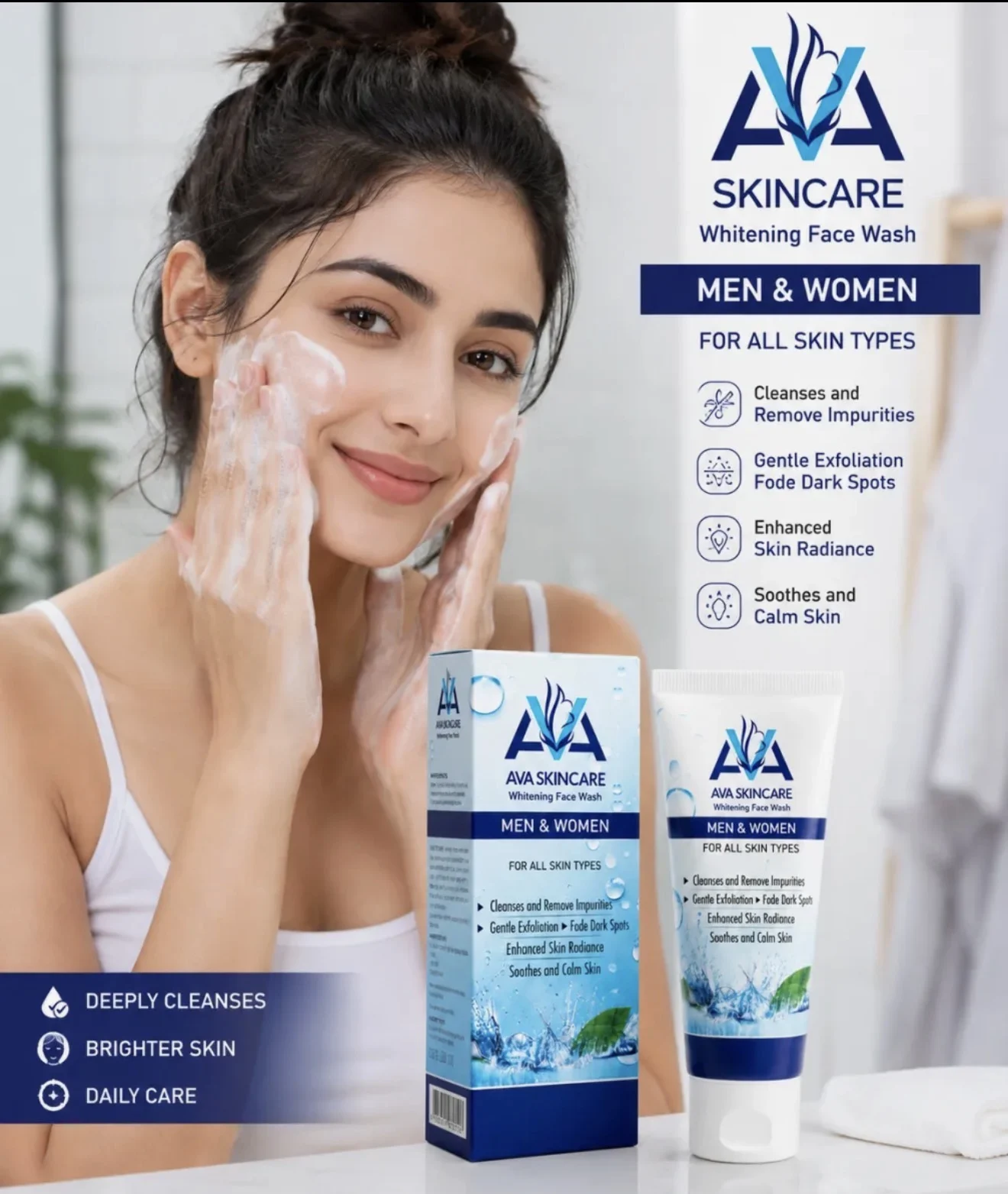 AVA Skincare Whitening Face Wash 100ml Gentle Daily Cleanser Brightening Formula For Clear Radiant And Healthy